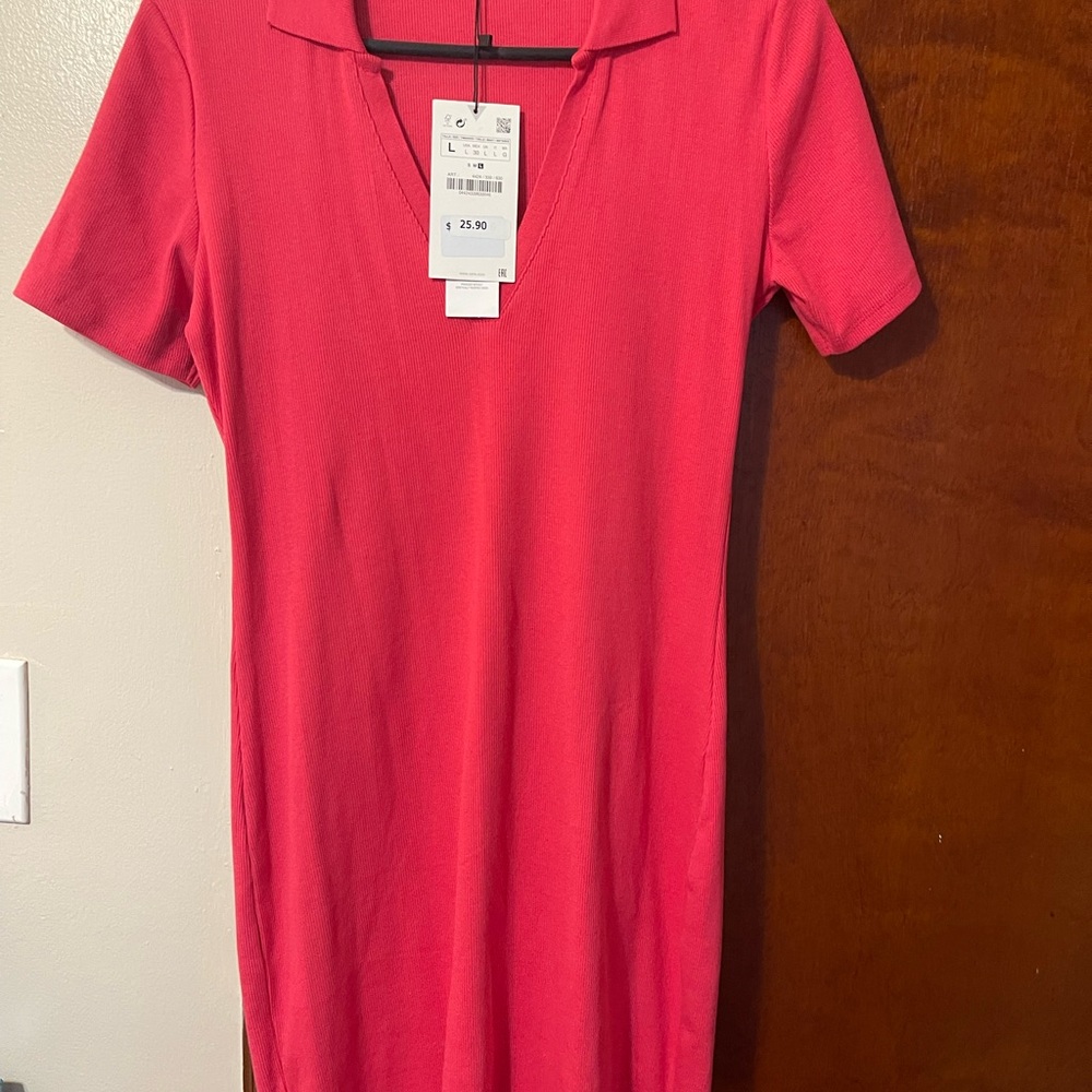 Zara Pink Sheath Mini Dress V-neck Casual
